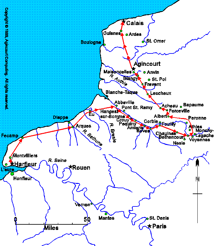 Map of Henry's Route to Agincourt